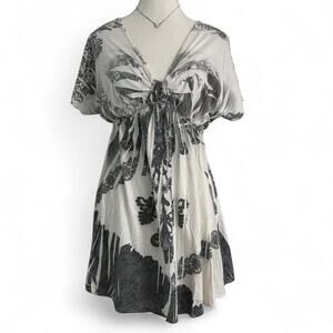 Espresso Grunge Gothic Y2K Baby Doll V Neck Styled Flowy Short Sleeve Top Size L